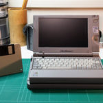 The size of the Toshiba Libretto is very small; 3.5 inch floppy disk to scale.